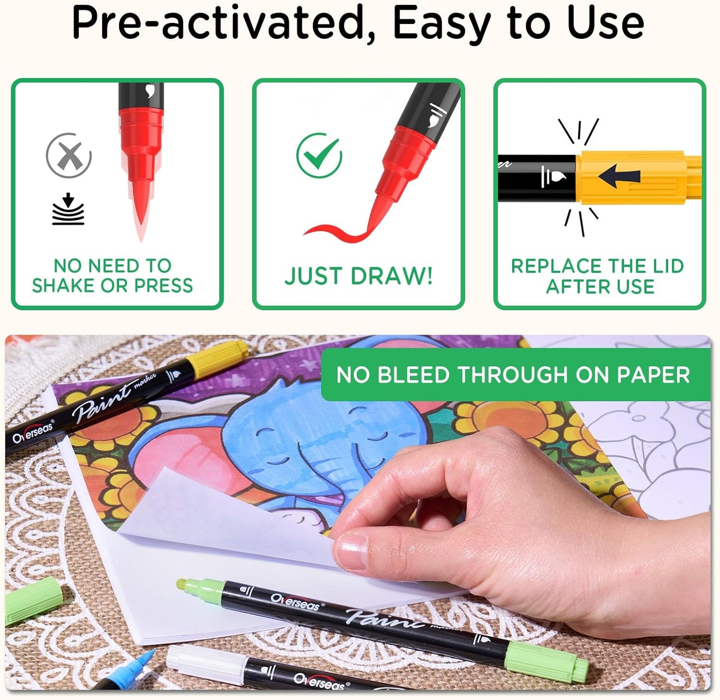 Overseas Silver Acrylic Paint Markers, 2 Pack Dual Tip Paint Pens Acrylic Markers with Dot and Brush Tip, No Bleeding Coloring Marker for Wood, Rock, Canvas, Glass, Metal, Ceramic, Plastic, Fabric