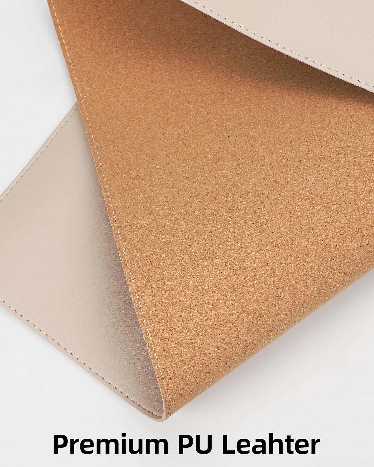 Extra Large Desk Pad Mat - Waterproof Mouse Pad & Desk Protector, Non-Slip XXL PU Leather Gaming Mat for Keyboard/Mouse, Stitched Edge with Ergonomic Support, 47.2"x23.6" (Beige)