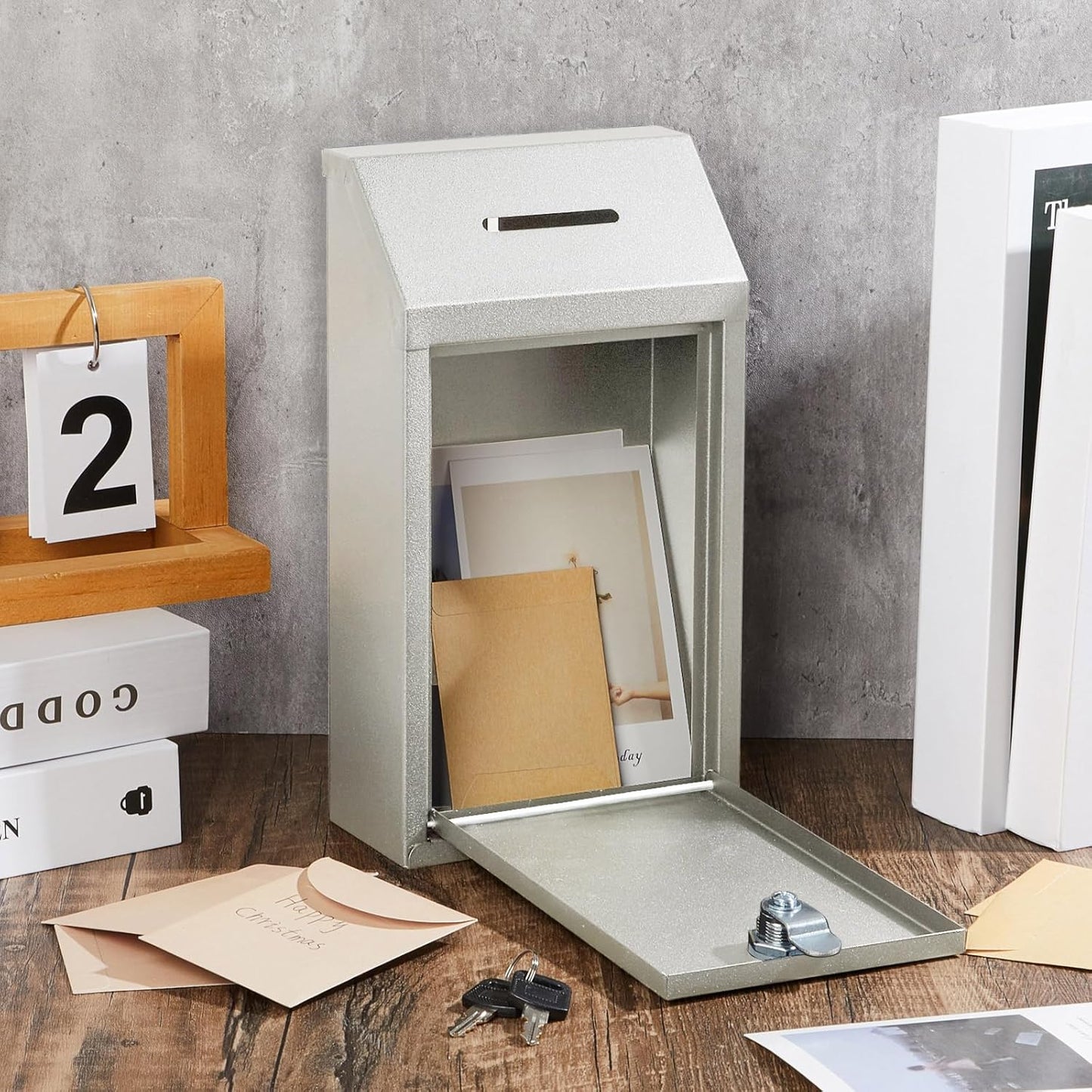 Metal Donation Cash Box Collection Safe Suggestion Box with Lock Wall Mounted Mailbox Delivery Ballot Container for Home Office Outdoor Door