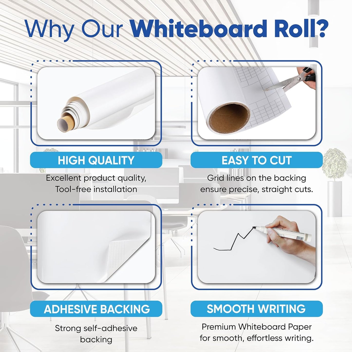 Dry Erase Whiteboard Film Surface 80" x 24" for Walls, Doors Tables Chalkboards Whiteboards No Ghosting Peel and Stick White Board Sticker, Stain-Proof Self-Adhesive Whiteboard Paper