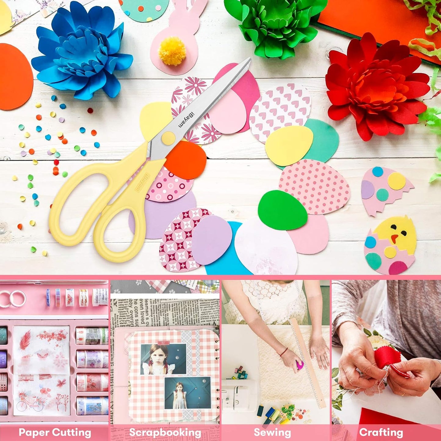 Scissors, iBayam 8" All Purpose Scissors Bulk 3-Pack, Ultra Sharp 2.5mm Thick Blade Shears Comfort-Grip for Office Desk Accessories Sewing Fabric Home Craft School Supplies, Right/Left Handed