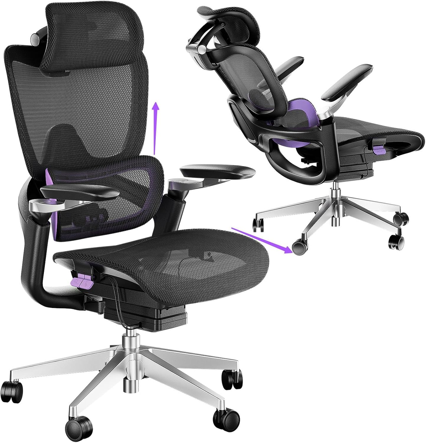 Ergonomic Office Chair, Mesh Home Office Desk Chair with Adjustable Lumbar Support, Big and Tall Gaming Chair with 4D Headrest, 5D Armrest,90-130°Tilt, BIFMA Certified, Model Zen (Purple)