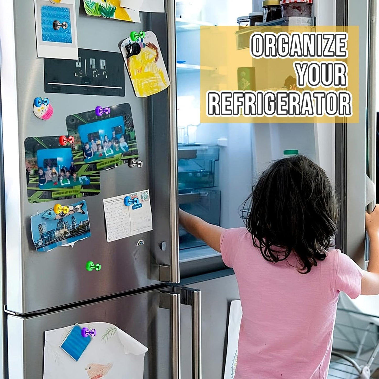 20 Pack Magnetic Push Pins, Gold Strong Fridge Magnets, Whiteboard Magnets, Refrigerator Magnets Strong, Dry Erase Board Magnets for Fridge, Whiteboard, Office, Kitchen, Map (Hexagon)