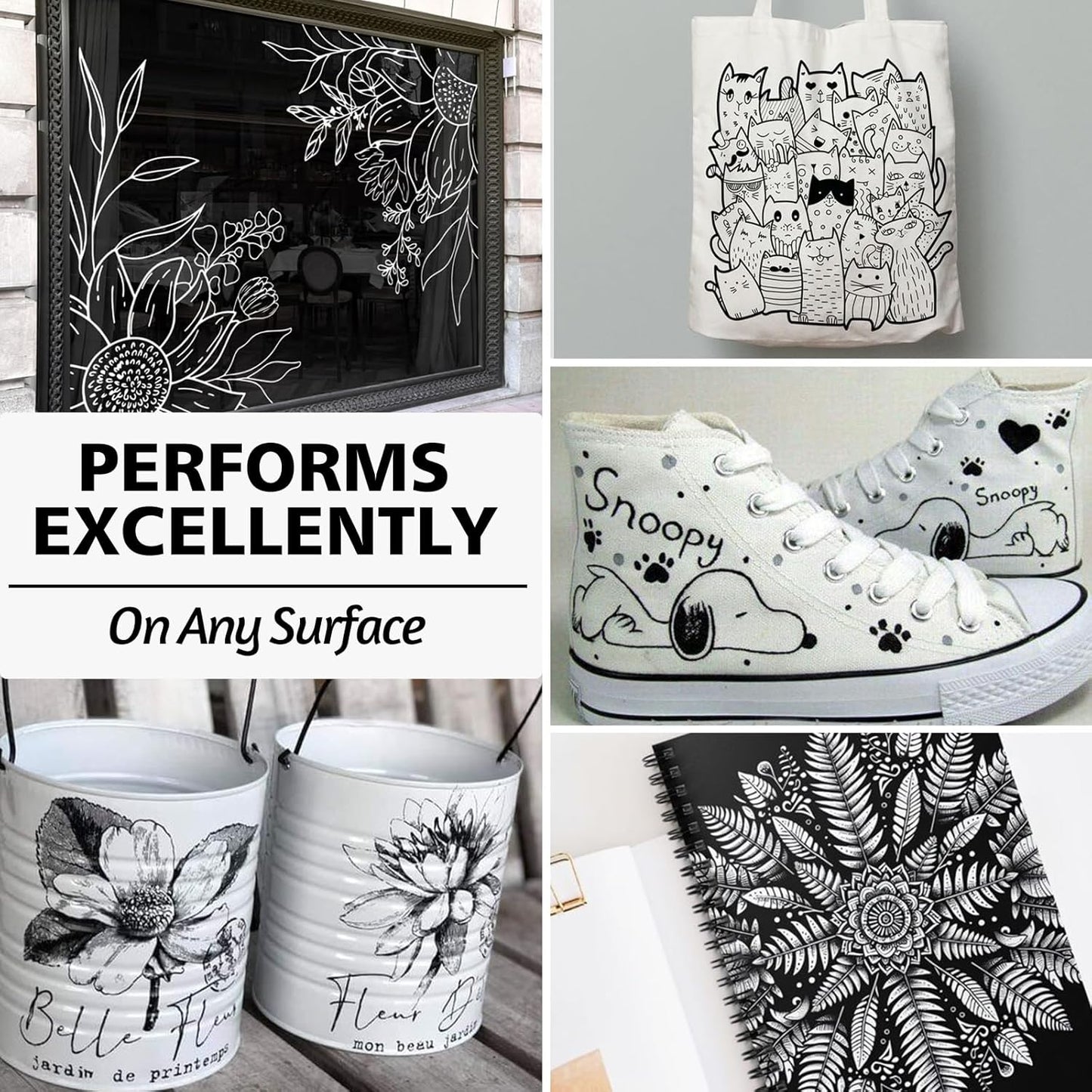 SFAIH White & Black Paint Markers Pens - 4 Pack 0.7MM Fine Tip Acrylic Markers for Rock Painting, Wood, Metal, Fabric, Plastic, Canvas, Glass, Ceramic, Diy Crafts, Drawing, Tire