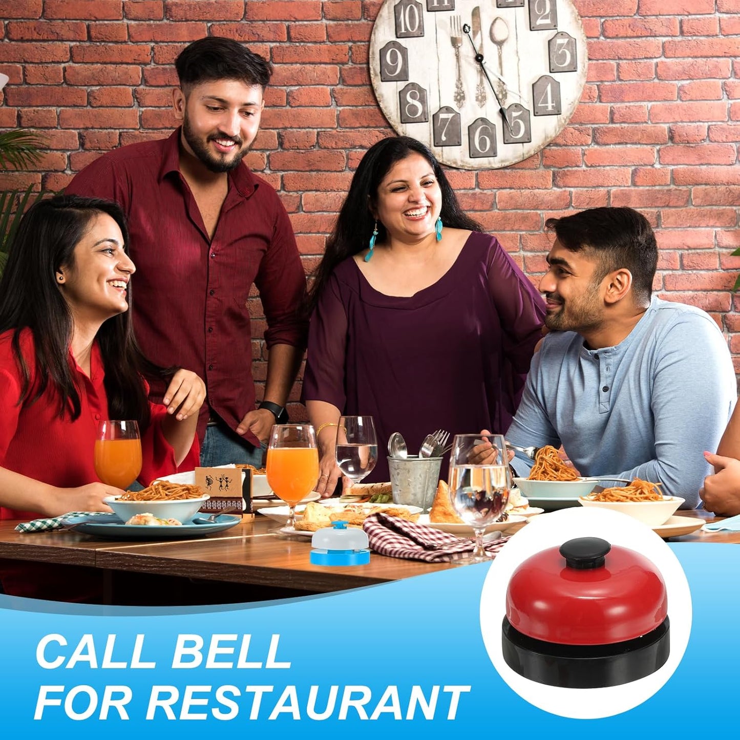 PATIKIL 6 Pcs Desk Call Bell 2.5" Dia with Metal Anti-Rust Construction Black/Red