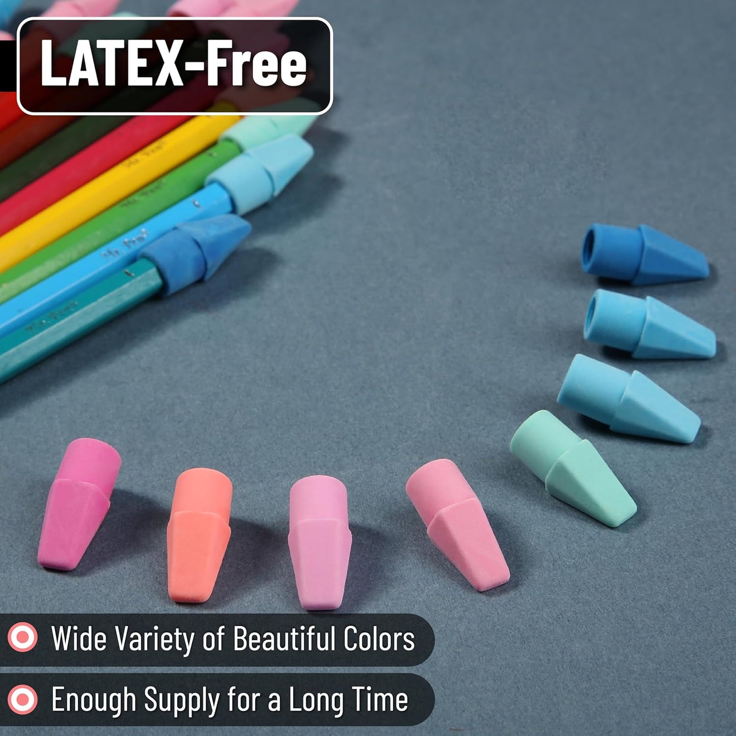 Mr. Pen- Pencil Erasers Toppers, 500 Pack, Colorful, Latex Free, No Smudge, Mr Pen Erasers for Pencils