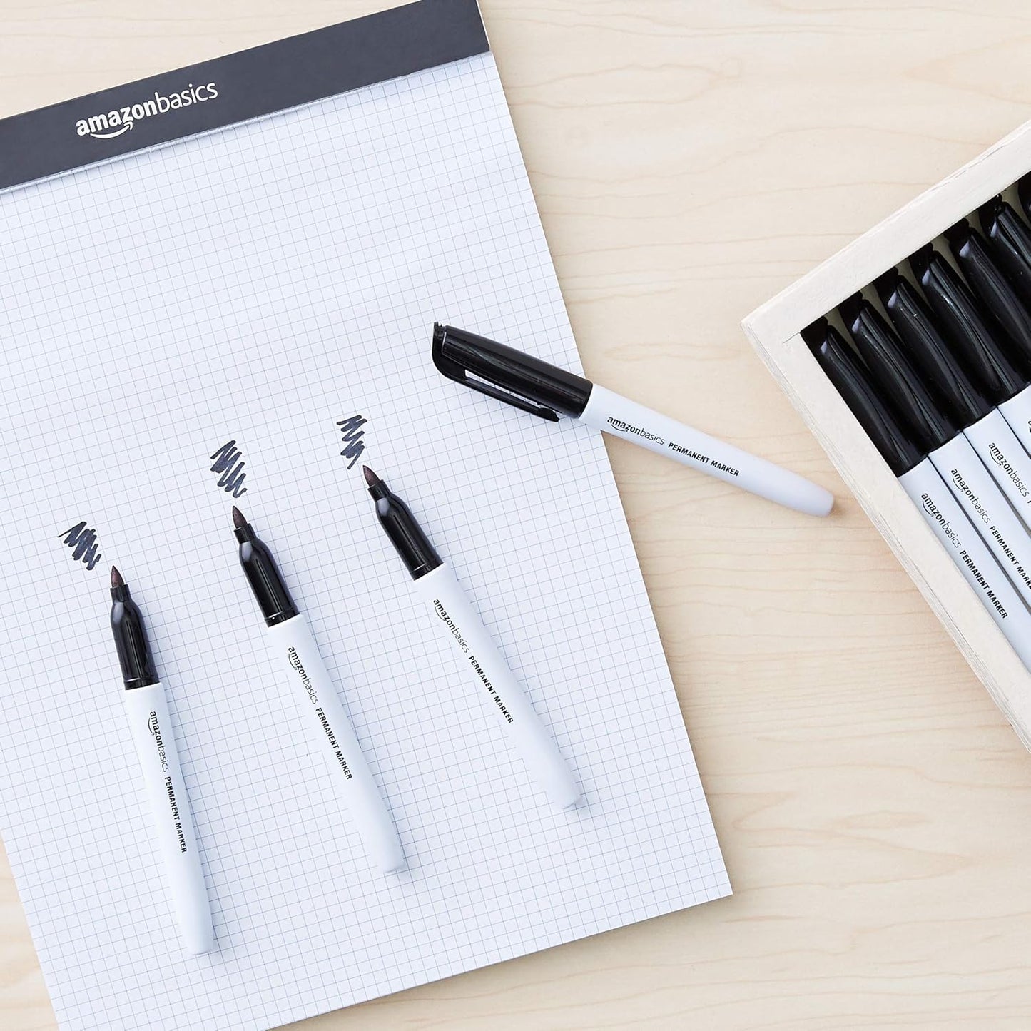 Amazon Basics Fine Tip Point Permanent Markers for Office, School, and Home Use, Black, 12 Pack