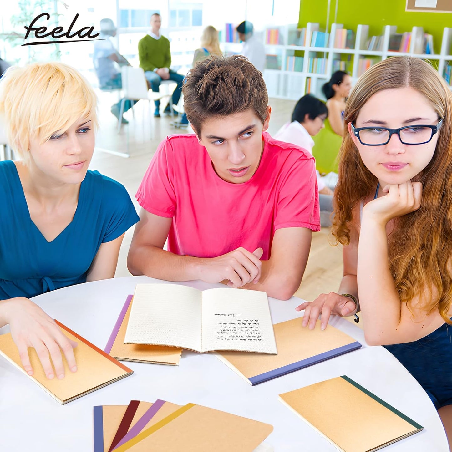 feela 16 Pack Composition Notebooks Bulk, Kraft Cover Lined Blank College Ruled Composition Travel Journals with Jewel Tone Spines For Women Students, 60 Pages, 8.3”x 5.5”, A5, 8 Vintage Colors