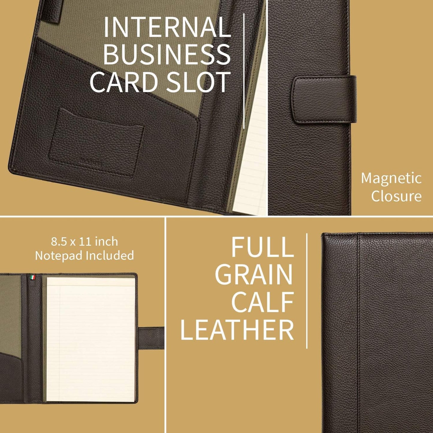 Maruse Italian Leather Executive Padfolio, Folder Organizer with Magnetic Closure and Writing Pad, Handmade in Italy, Dark Brown