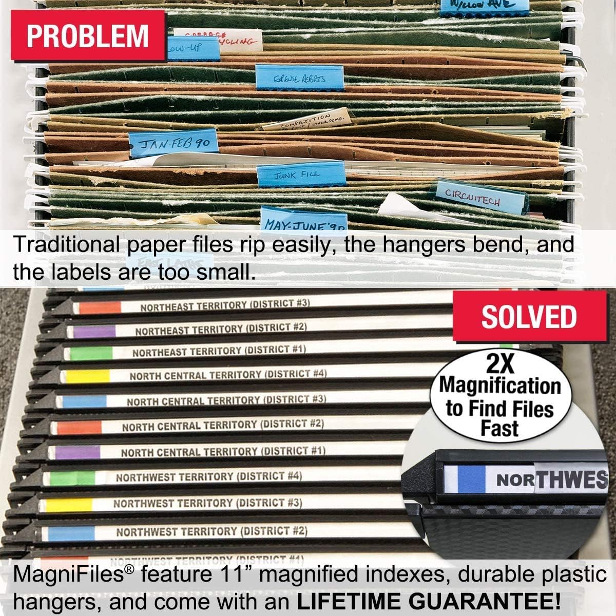 Ultimate Office MagniFile Extra-Capacity Hanging File Folders, 2" Box-Bottom, Letter Size, Feature Wrap-Around Bungee Security Cord (Set of 8)