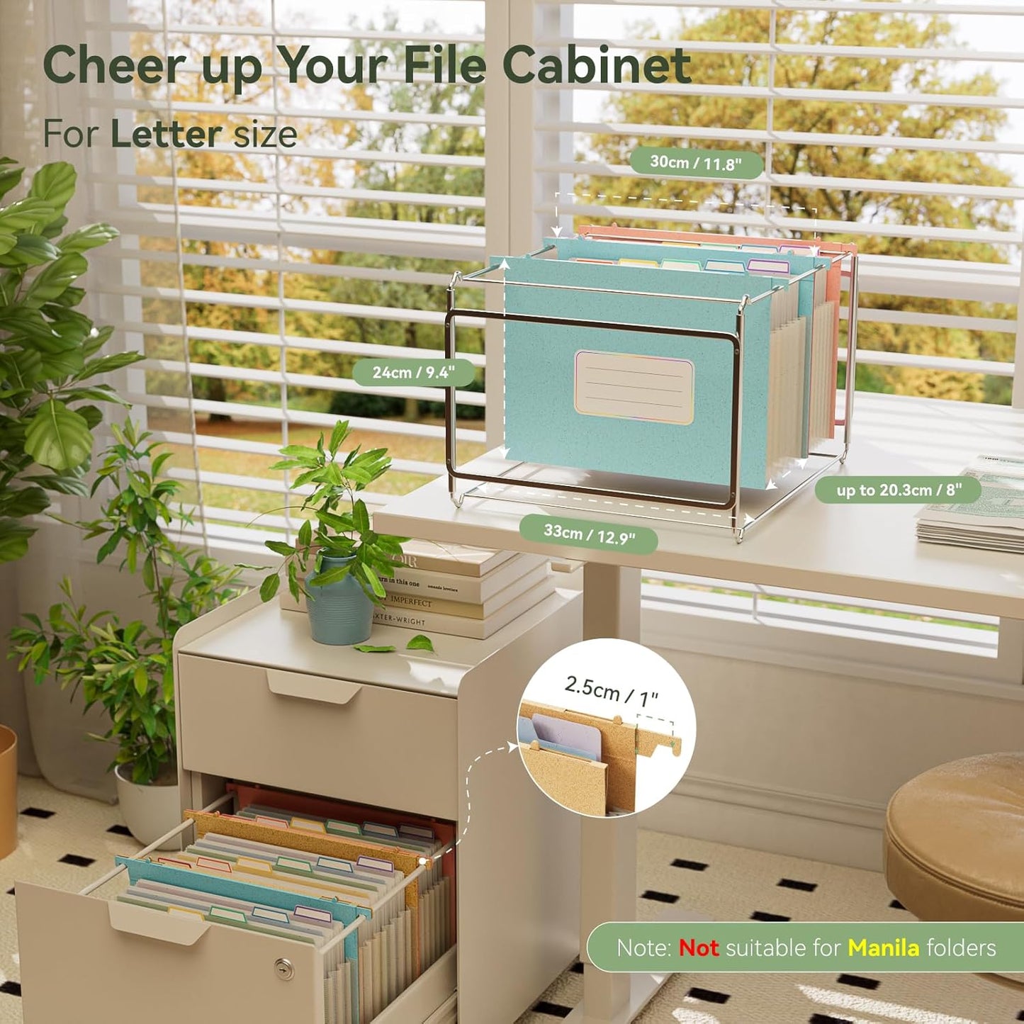 Wheat Straw Expanding Hanging File Folders, 3 Color File Organizer, 1.2" Accordion Pockets, Large Capacity, Letter Size for Filing Cabinet, 100% BPA Free, Return to Nature, Healthy Living