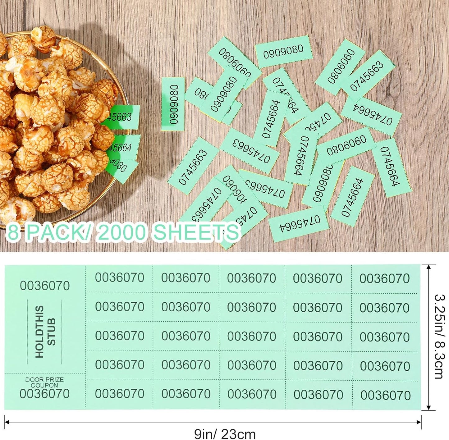 Kosiz 2000 Sheets Raffle Ticket 25 Bid Chinese Auction Tickets Tricky Tray Basket Raffle Sheets for Back to School Class Rewards Carnival Door Prizes Events(Green)