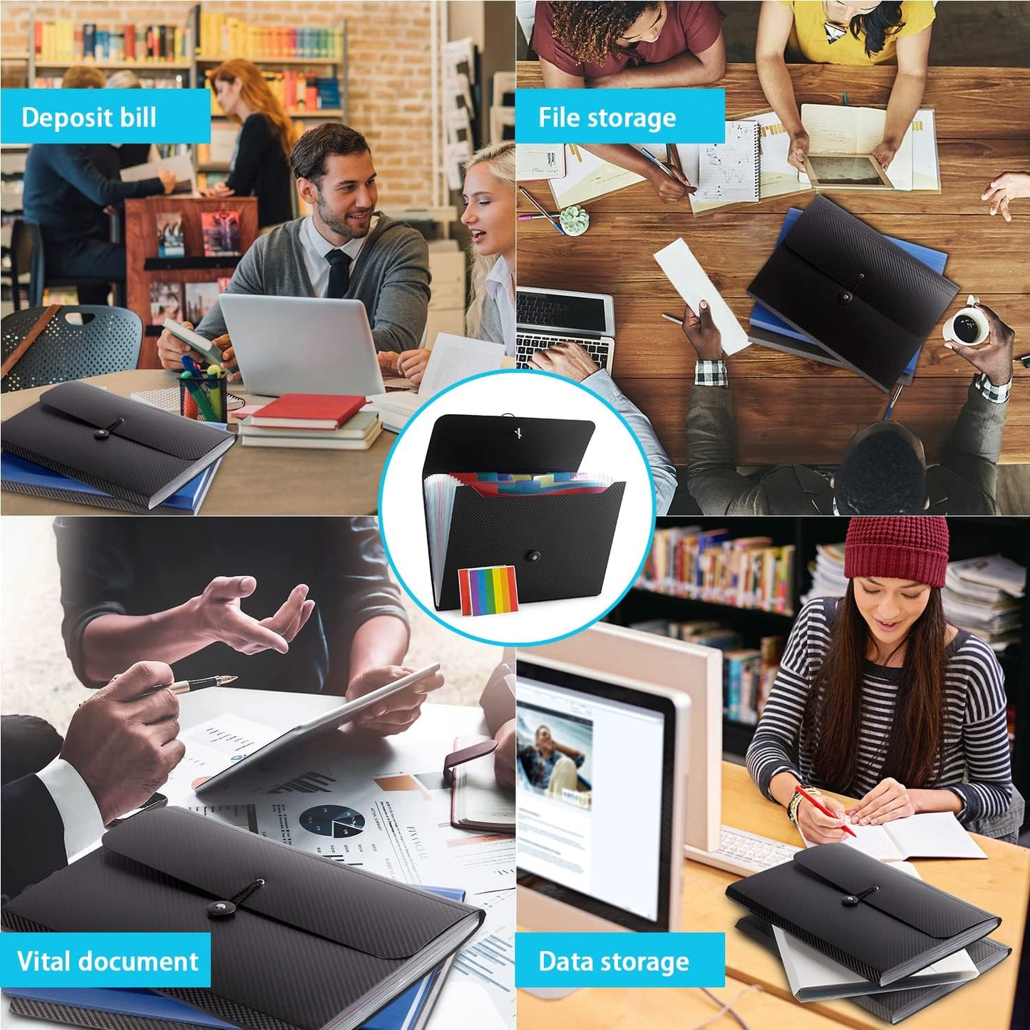 Expanding File Folder - 13 Pockets White Accordion Filing Organizer for Documents, Aesthetic Paper Folder