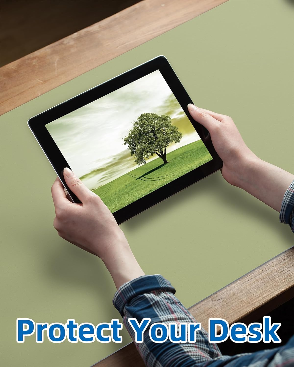 AFIING Leather Desk Pad Protector,Mouse Pad,Office Desk Mat, Non-Slip PU Leather Desk Blotter,Large Desk mat,Waterproof Keyboard mat for Office/Home/Decor (Olive Green,35"" x 17"")