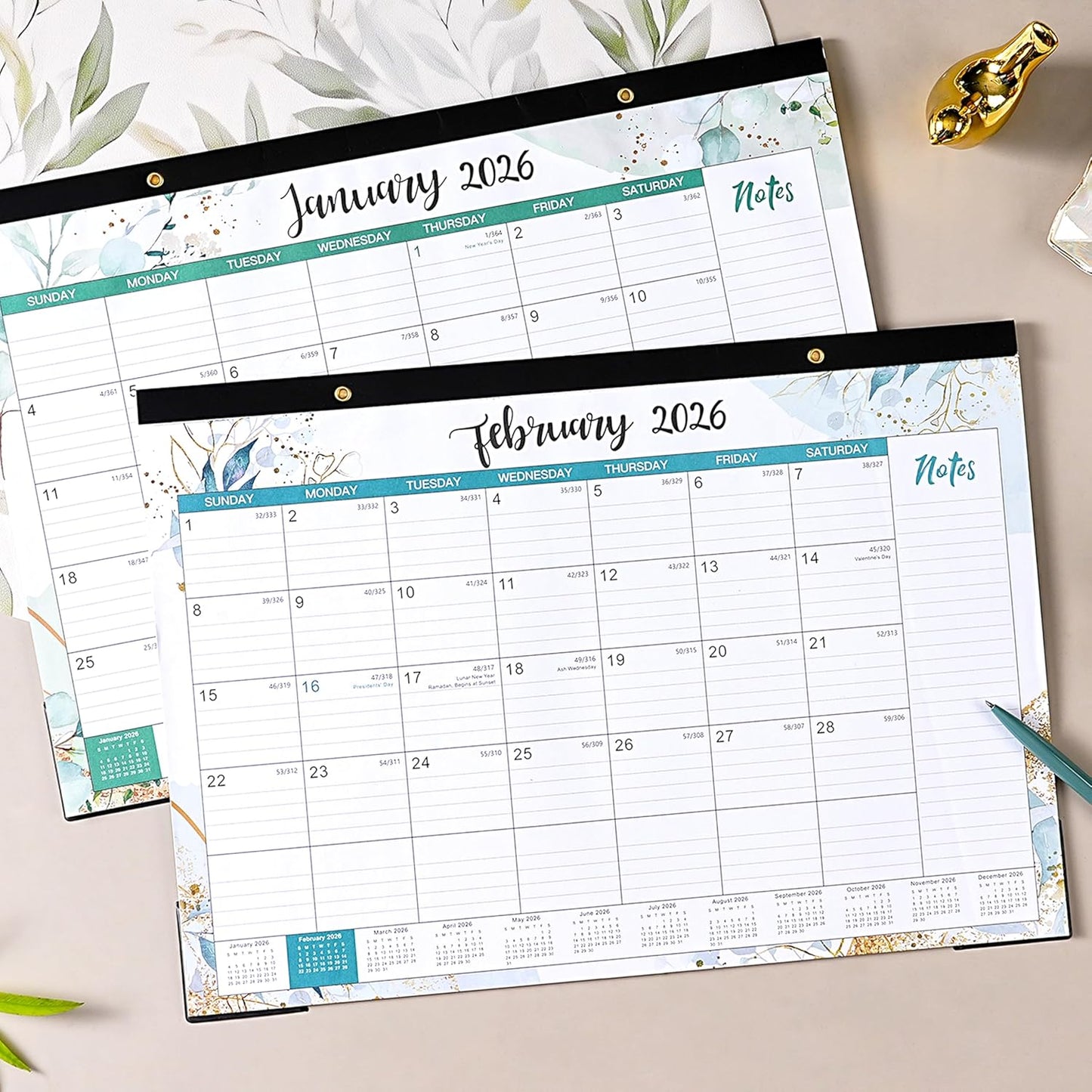 2026 Desk Calendar - Desk Calendar from January 2026 - December 2026, 12" x 17", 12 Monthly Calendar, 2026 Calendars with Protector Corner, Large Blocks