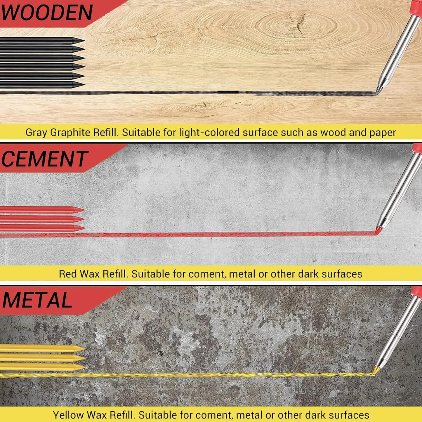 Gegong 24 Pieces 2.8 mm Diameter Solid Carpenter Pencil Set Pencil Refills for Carpenter Carpenter Marker Woodworking Mechanical Pencil (Yellow Refill)