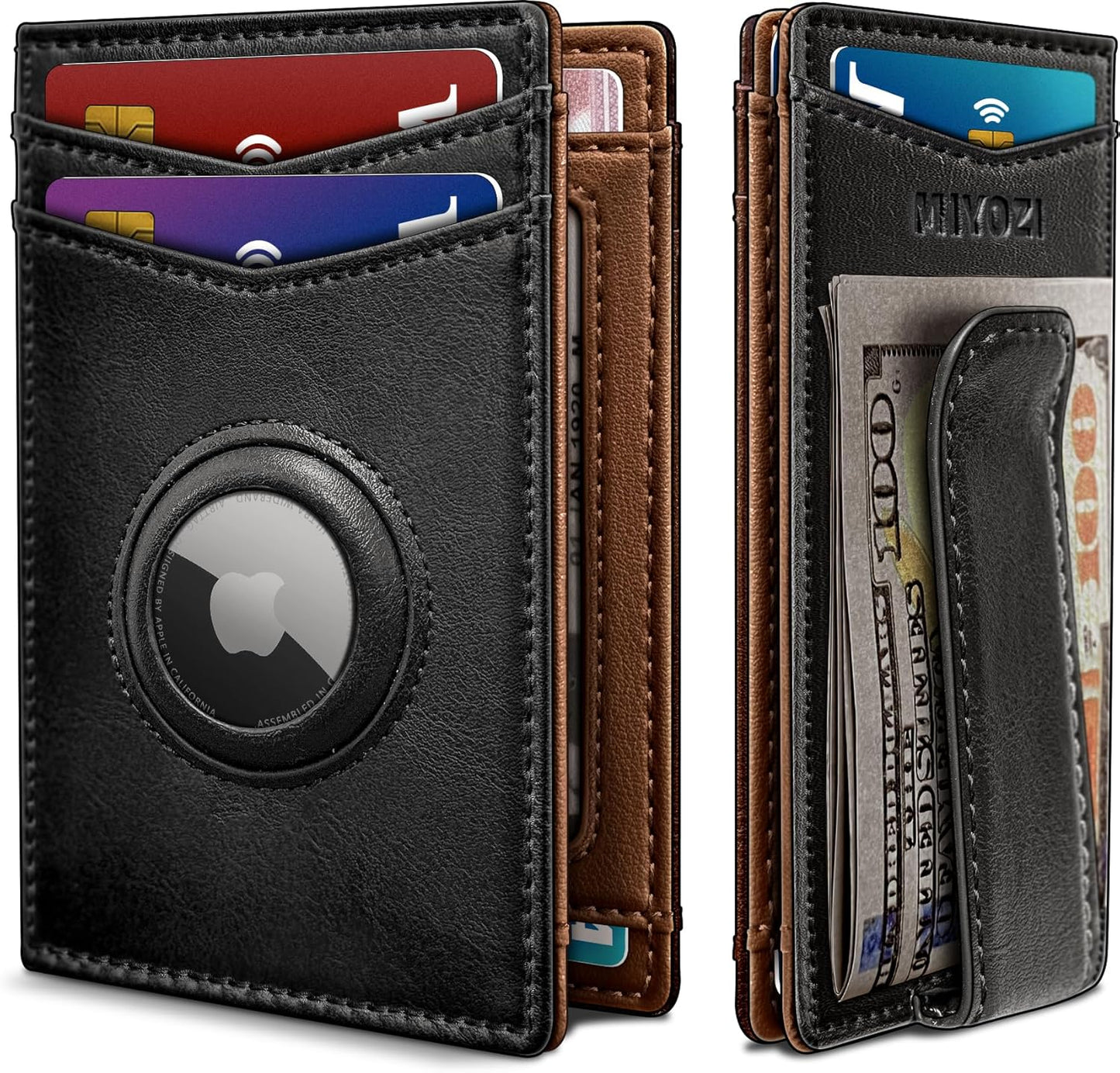 Airtag Wallet for Men- with Money Clip Gift Boxed, Magnetic Closure Slim Genuine Leather Front Pocket Wallet, 4.1"x 2.8", RFID Blocking