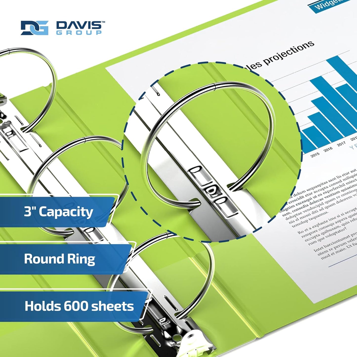 Easyview Premium 3-Ring Binders with Clear-View Covers and Round Rings, Binders for School or Office, 3 Inch, Pack of 6, Lime Green
