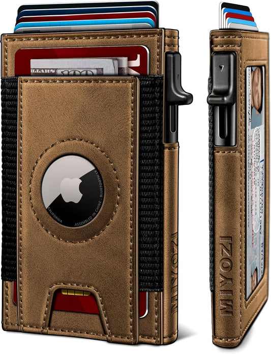 Airtag Wallet for Men, Slim Pop Up Credit Card Holder RFID Blocking Mens Minimalist wallet for 7-9 Cards ID Window, with Gift Box