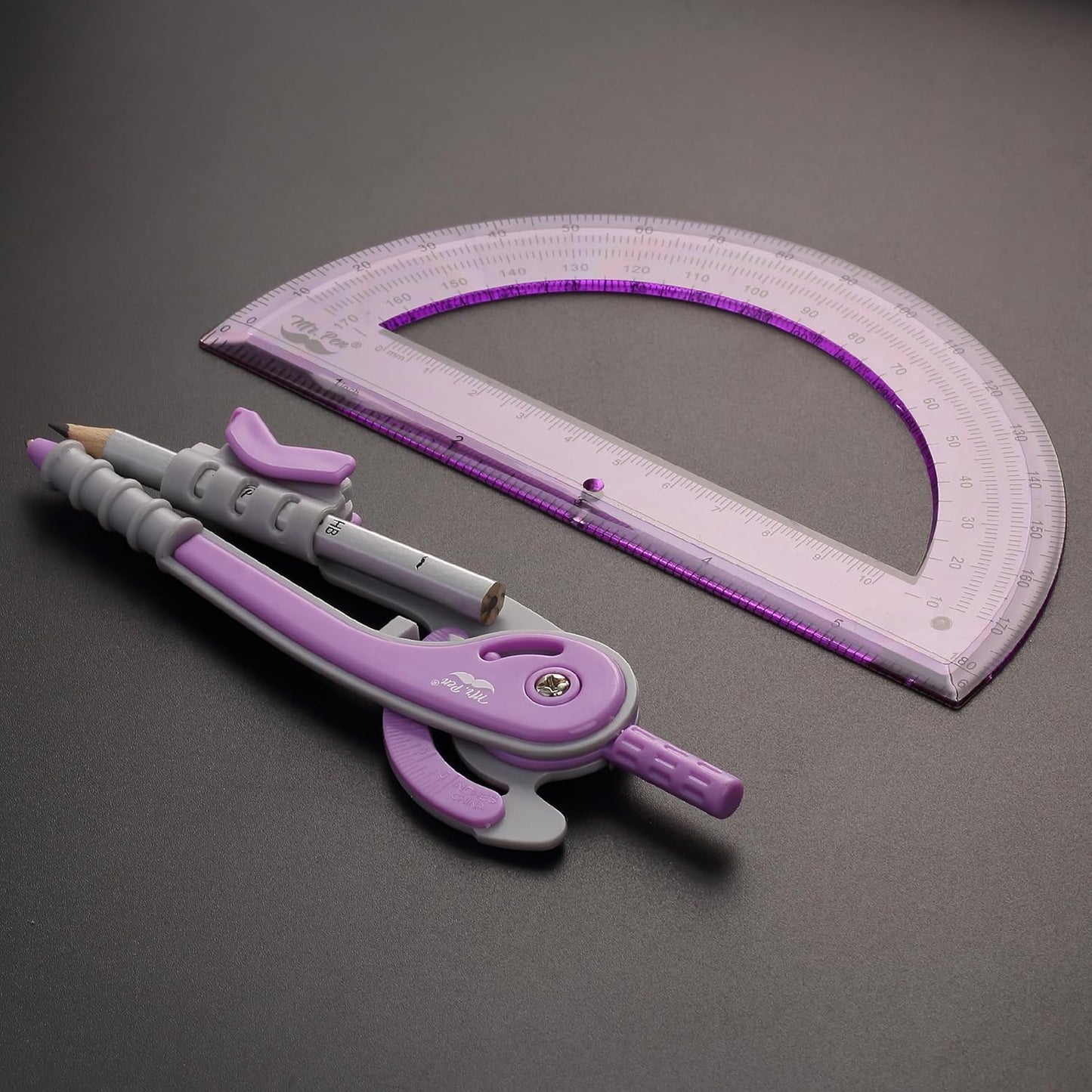 Mr. Pen- Compass and Protractor Set, Purple, Compass Geometry Tool, Protractor and Compass Set, Compass Drawing Tool, Drawing Compass, Protractor Set, Geometry Compass, Back to School Supplies