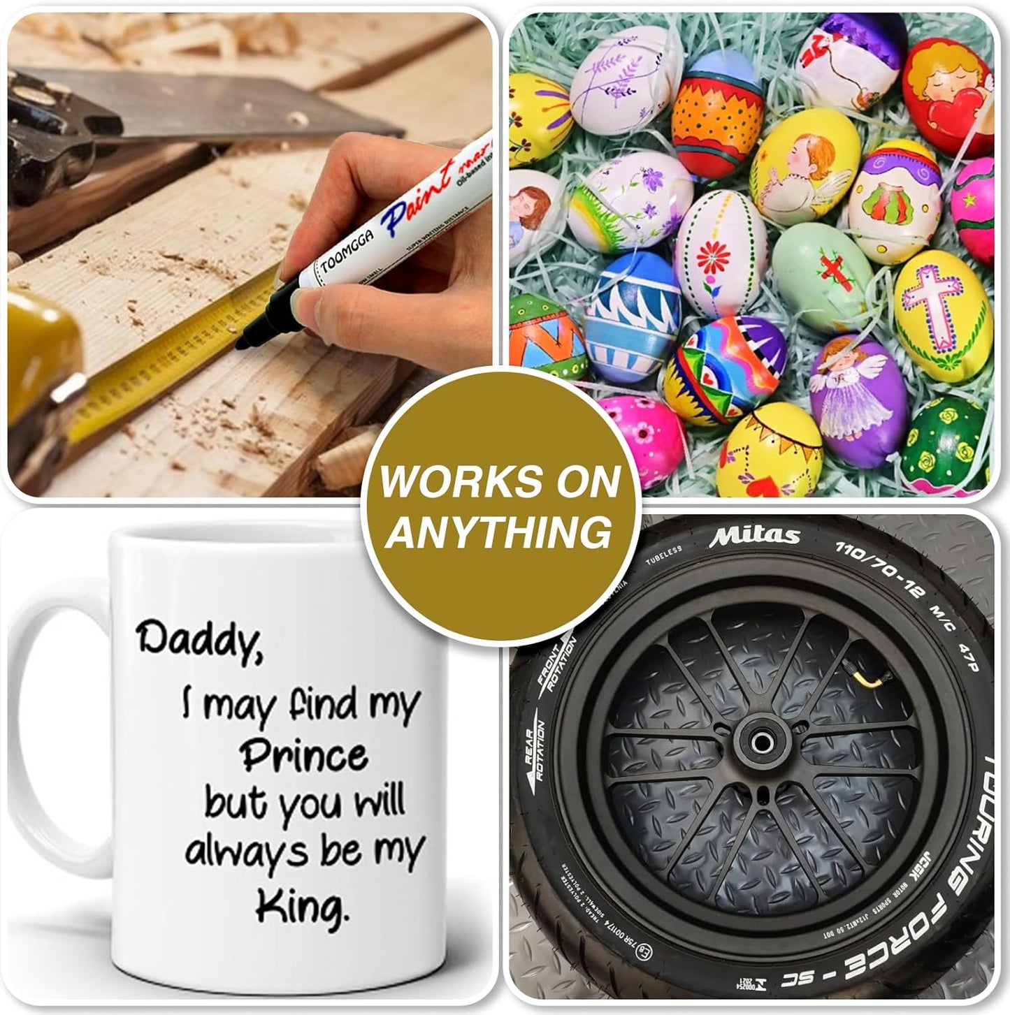 Yellow Permanent Paint Pens Paint Markers - 2 Pack Oil Based Markers, Quick Drying and Waterproof Marker Pen, Car Tire, Metal, Rock Painting, Wood, Ceramic, Plastic, Canvas, Mugs, Medium Tip