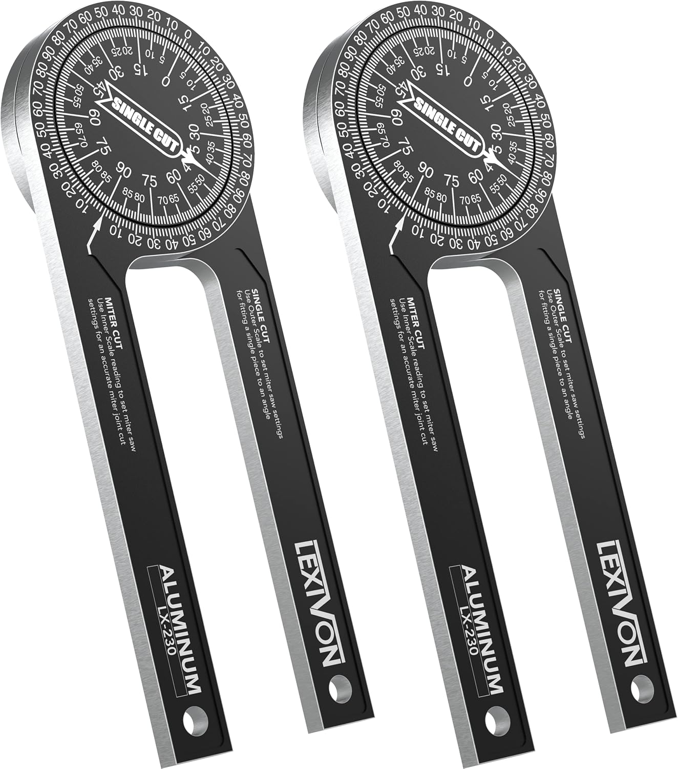 LEXIVON [2-pack] Aluminum Miter Saw Protractor | 7-Inch Rust Proof Angle Finder Featuring Precision Laser Engraved Scales (LX-230X2)