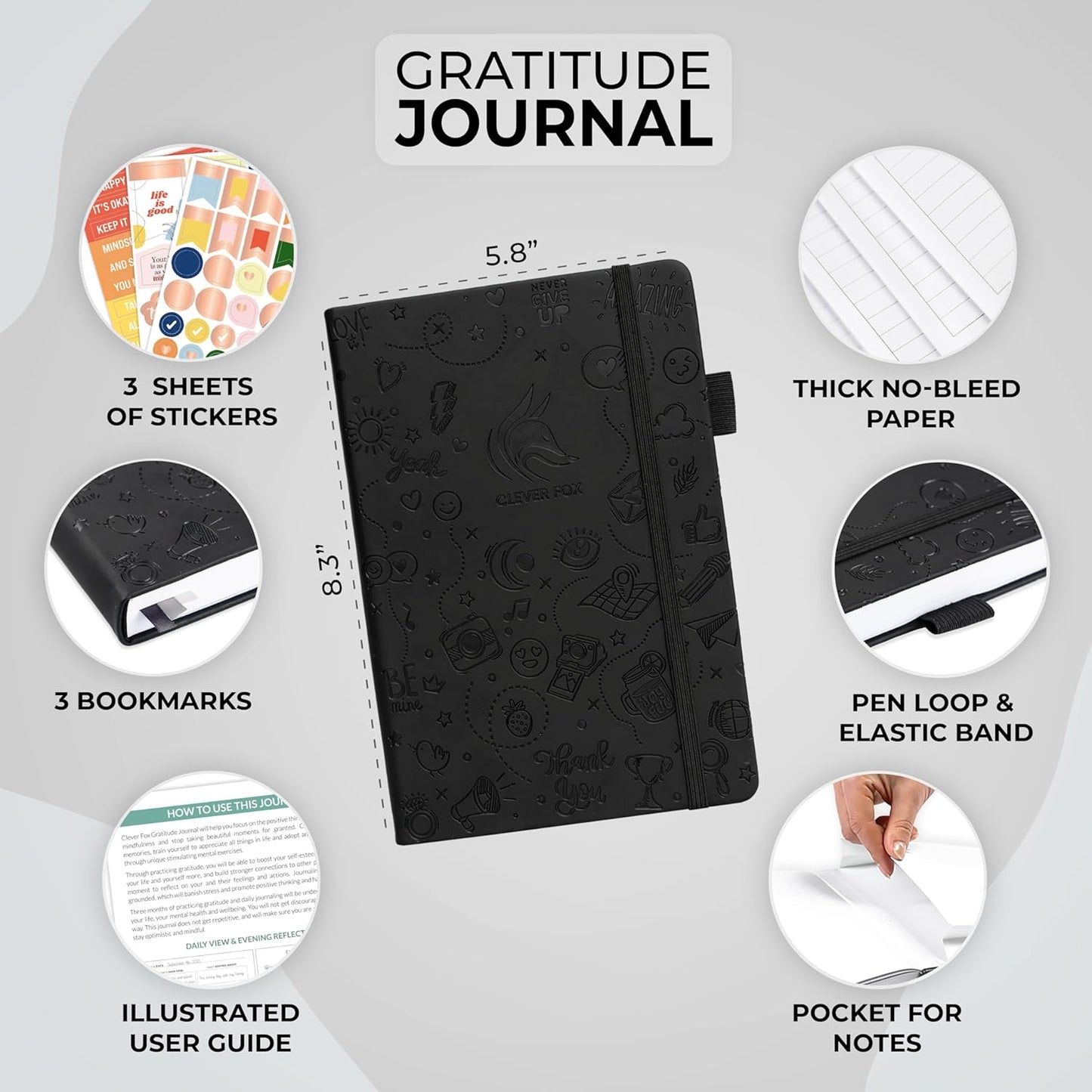 Clever Fox Gratitude Journal – Happiness, Positivity & Affirmation Daily Journal – Inspirational Daily Notebook – 3 Months, A5 (Black)