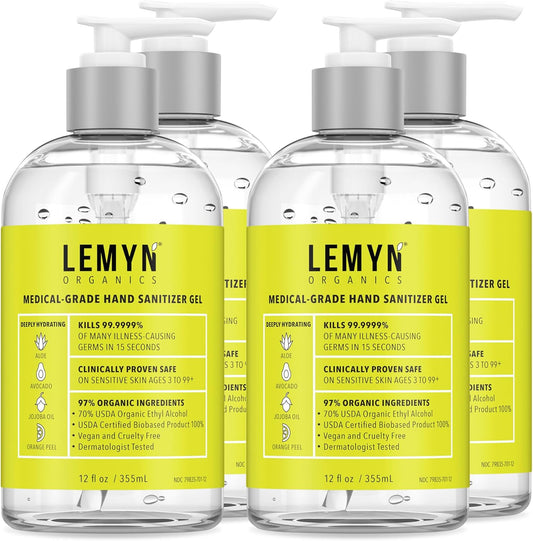 Medical Grade Hand Sanitizer Gel - 97% ORGANIC - 12 FL.OZ. (PACK OF 4)