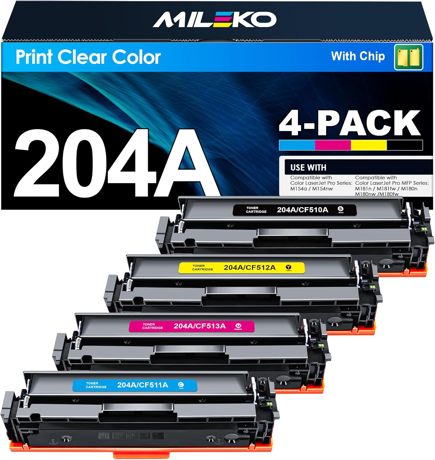 204A Toner Cartridges M180nw Toner Compatible for HP 204A Toner Cartridges 4 Pack for CF510A CF511A CF512A CF513A for Laserjet Pro MFP M180nw M154nw M180n M154a MFP M181fw Printer (4 Pack)