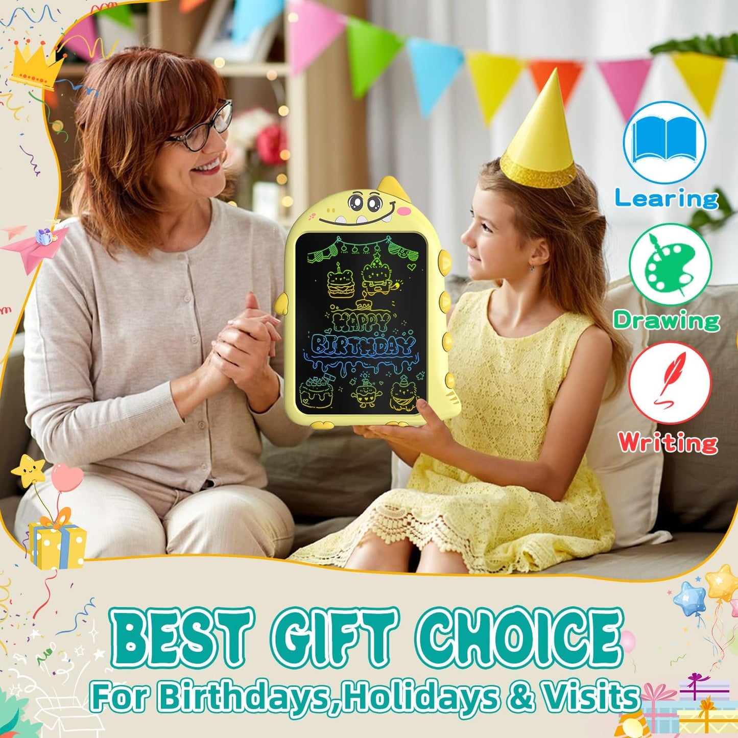 Travel Toys for Toddlers, 10 Inch LCD Writing Tablet for Kids, Dinosaur Drawing Board with Stylus, Erasable Doodle Pad for Airplane, Educational Learning Toy for Ages 2+ Years Old Easter Birthday Gift