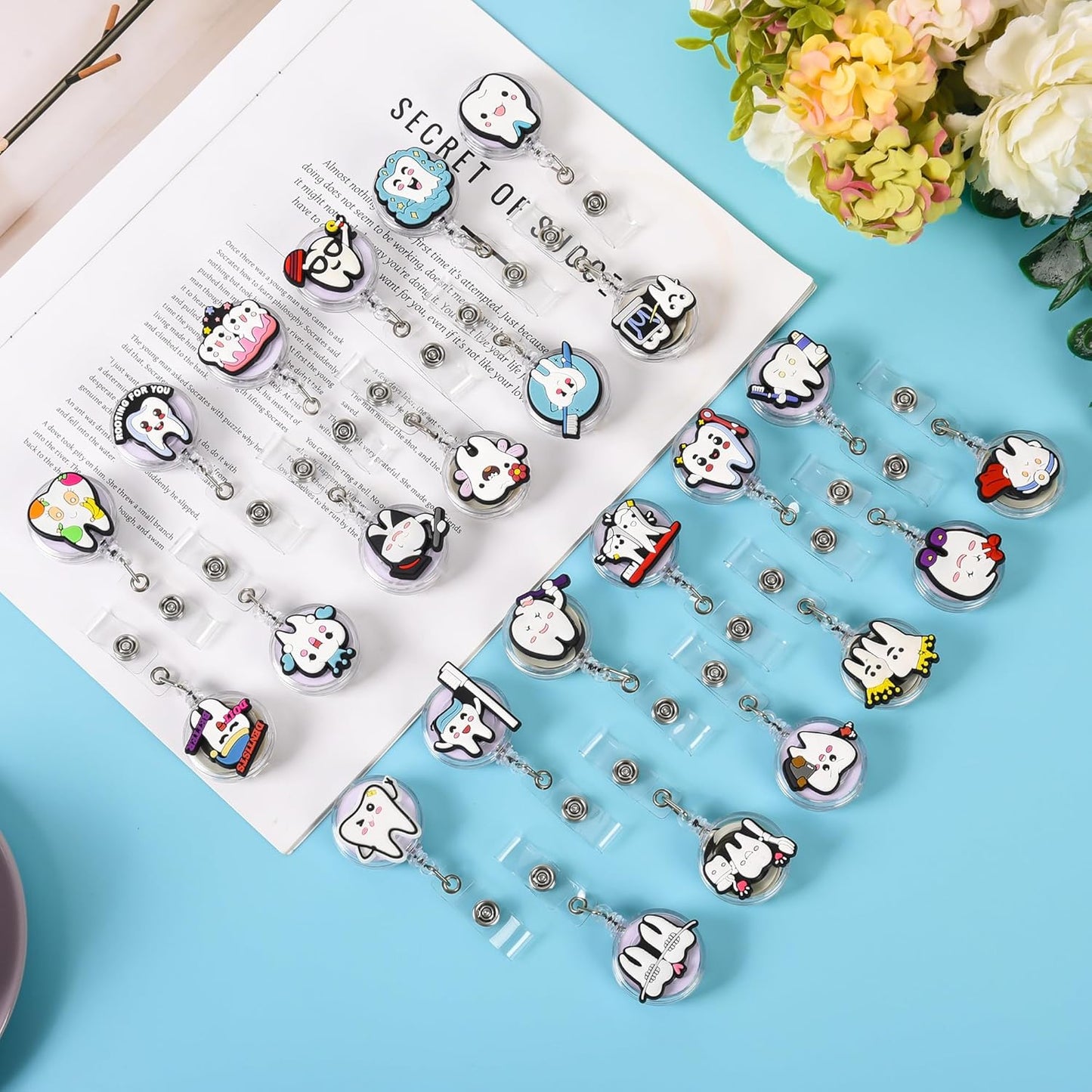 24Pcs Dentist Gifts Dental Gift Cute Badge Reel for Women Man, Retractable Dentist ID Badge Holders Dental Assistant Gift Dental Hygienist Gift Graduation Gift for Dentist.