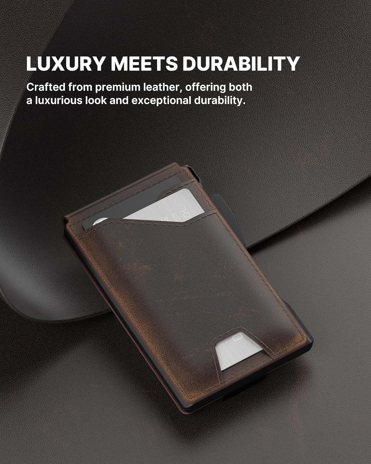 typecase Tactical Wallet for Men Card Holder: Pop Up Card Case, Full Grain Leather, Smart, RFID Blocking, Slim, Minimalist, Thin, Front Pocket - 10 Card Slots, ID Window, Money Clip (Burnished Black)