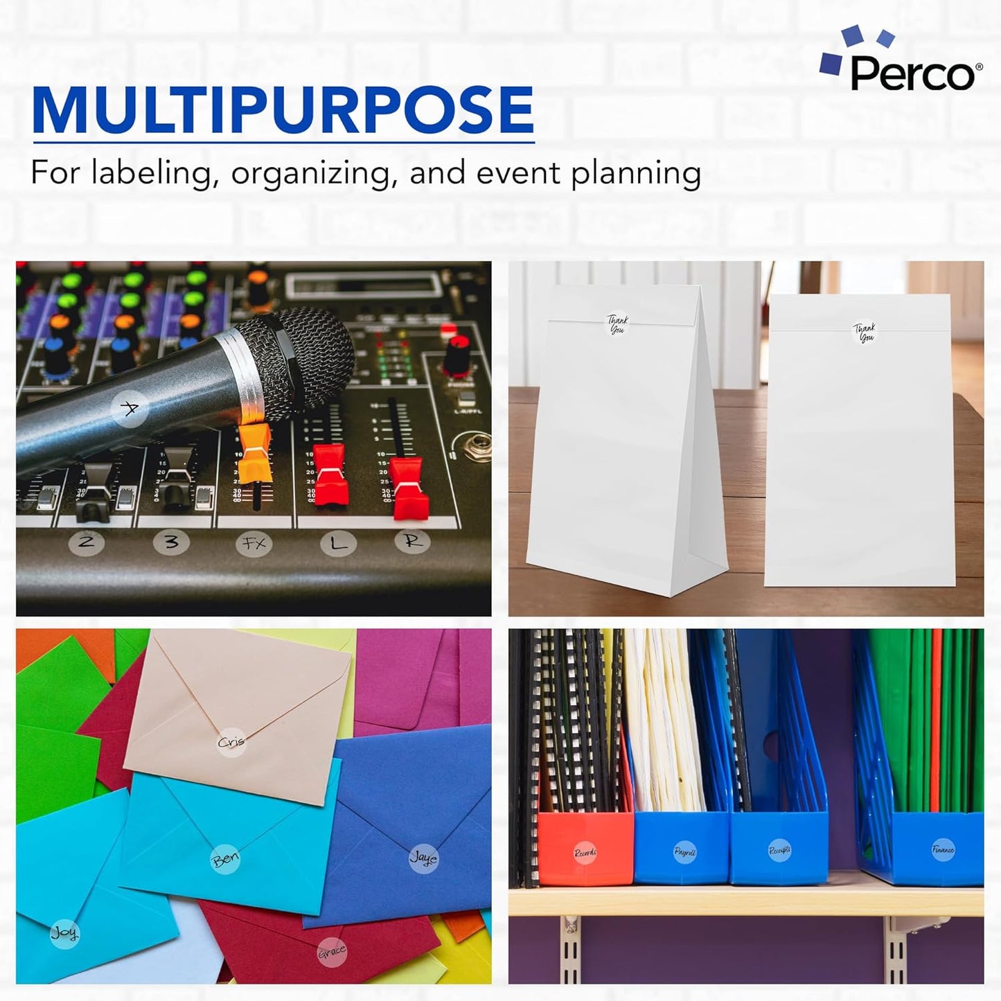 Perco Clear 1-Inch Round Circle Dot Sticker Labels - Multi-Roll Pack (3 Rolls, 1,000 Labels Each) - Permanent Adhesive, Vibrant Colors, Strong Hold - Perforated for Easy Use - Made in USA