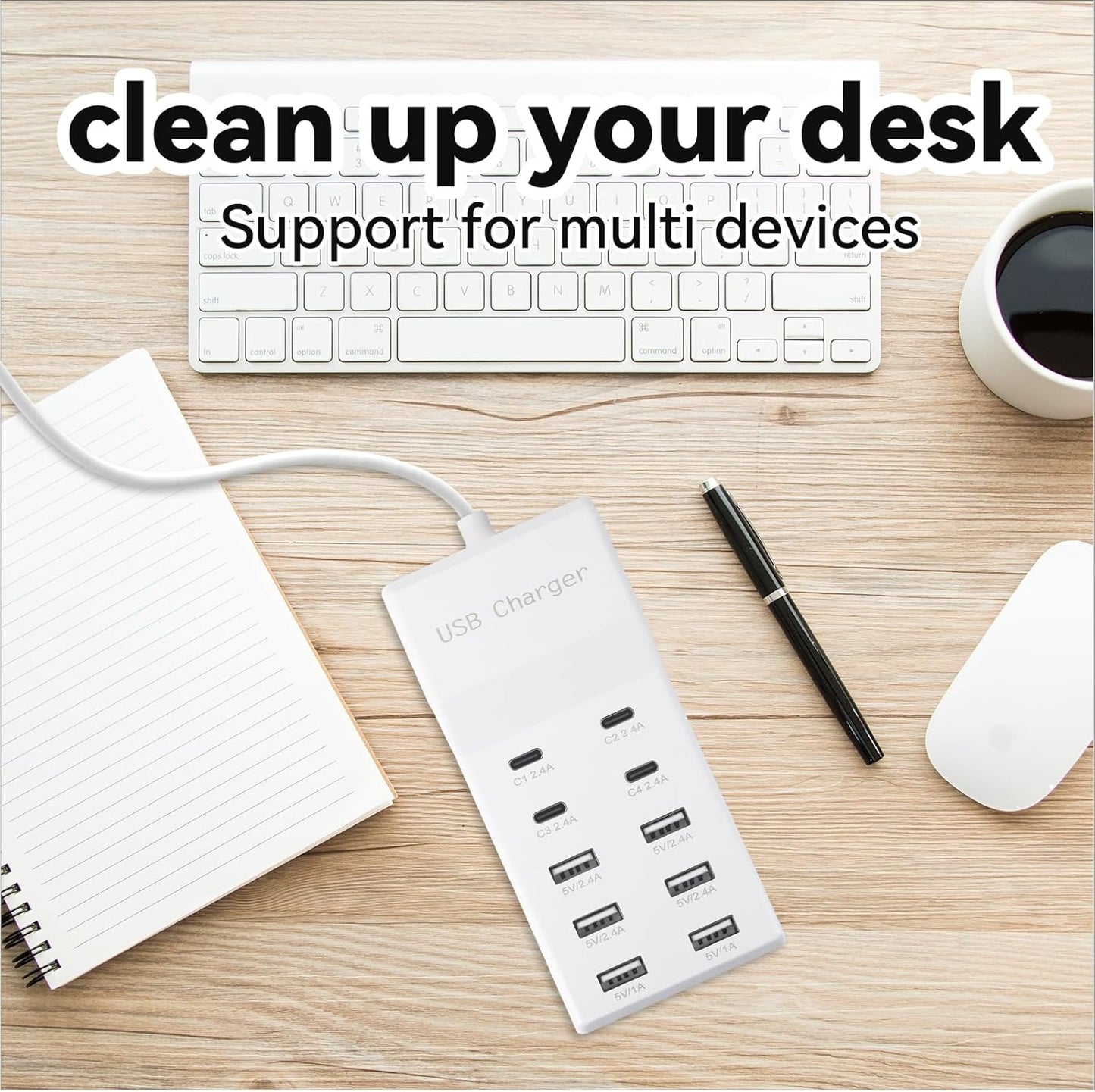 USB Charging Station, 10 Ports Family-Sized USB C Charger Block,USB Power Strip for Smart Phone Tablet Laptop Computer (1 Pcs)