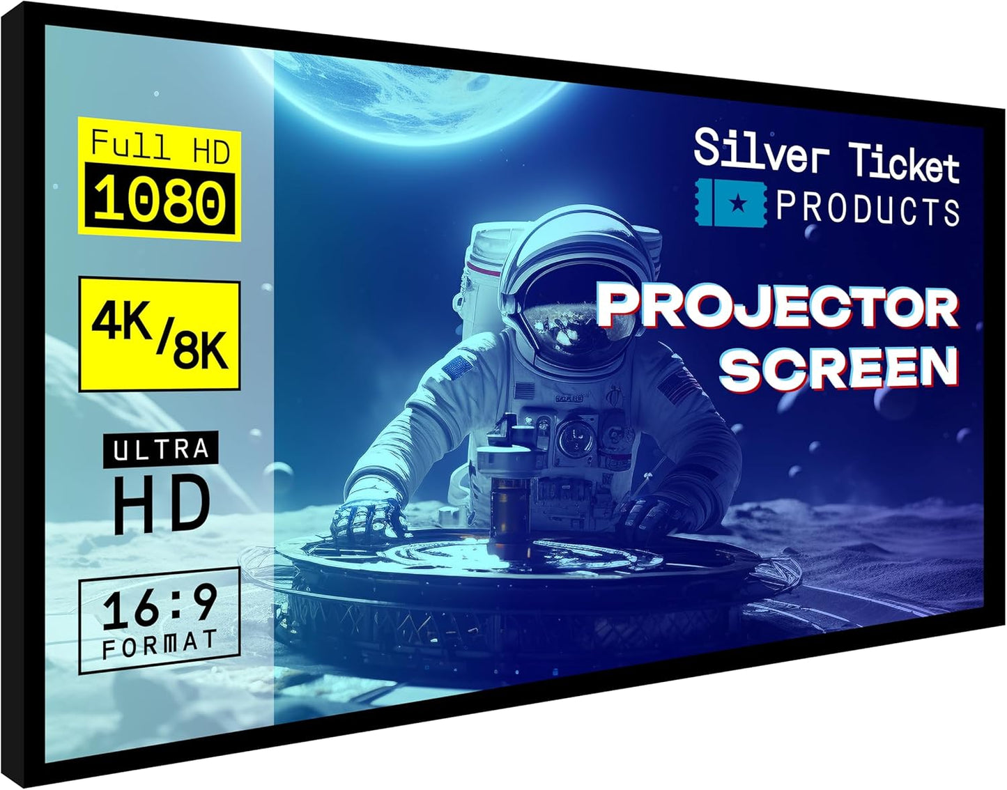 Silver Ticket Products STR Series 6 Piece Home Theater Fixed Frame 4K / 8K Ultra HD, HDTV, HDR & Active 3D Movie Projection Screen, 16:9 Format, 142" Diagonal, Grey Material STR-169142-G