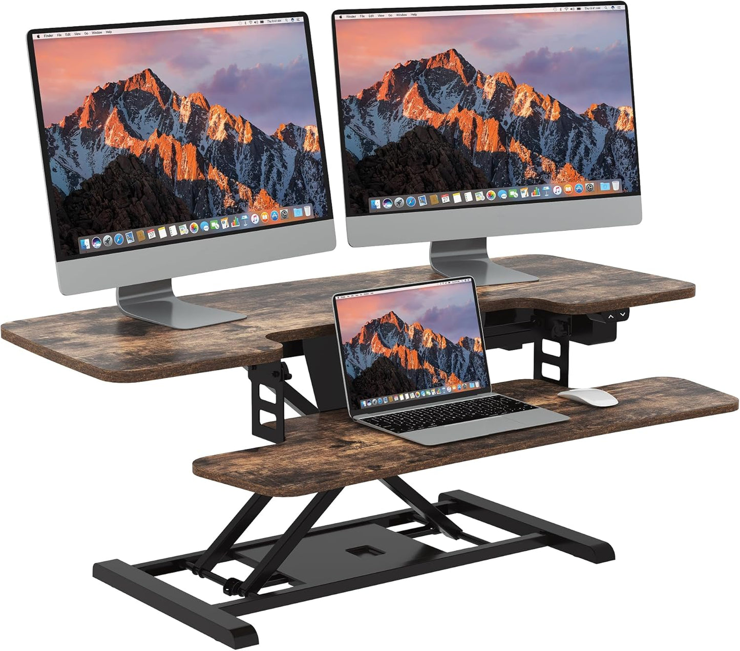 SANODESK Standing Desk Converter with Electric Motor 42" Height Adjustable Riser for Office Home,Dual Monitor and Laptop Workstation with Large Keyboard Tray,Rustic Color