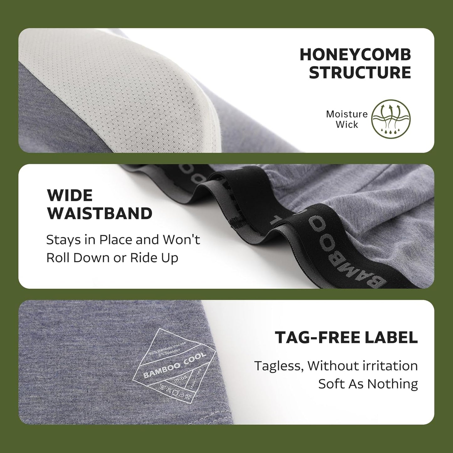 BAMBOO COOL Men's Ultra Breathable Underwear,No Riding Up Boxer Briefs with ComfortFlexible Waistband,Multipack