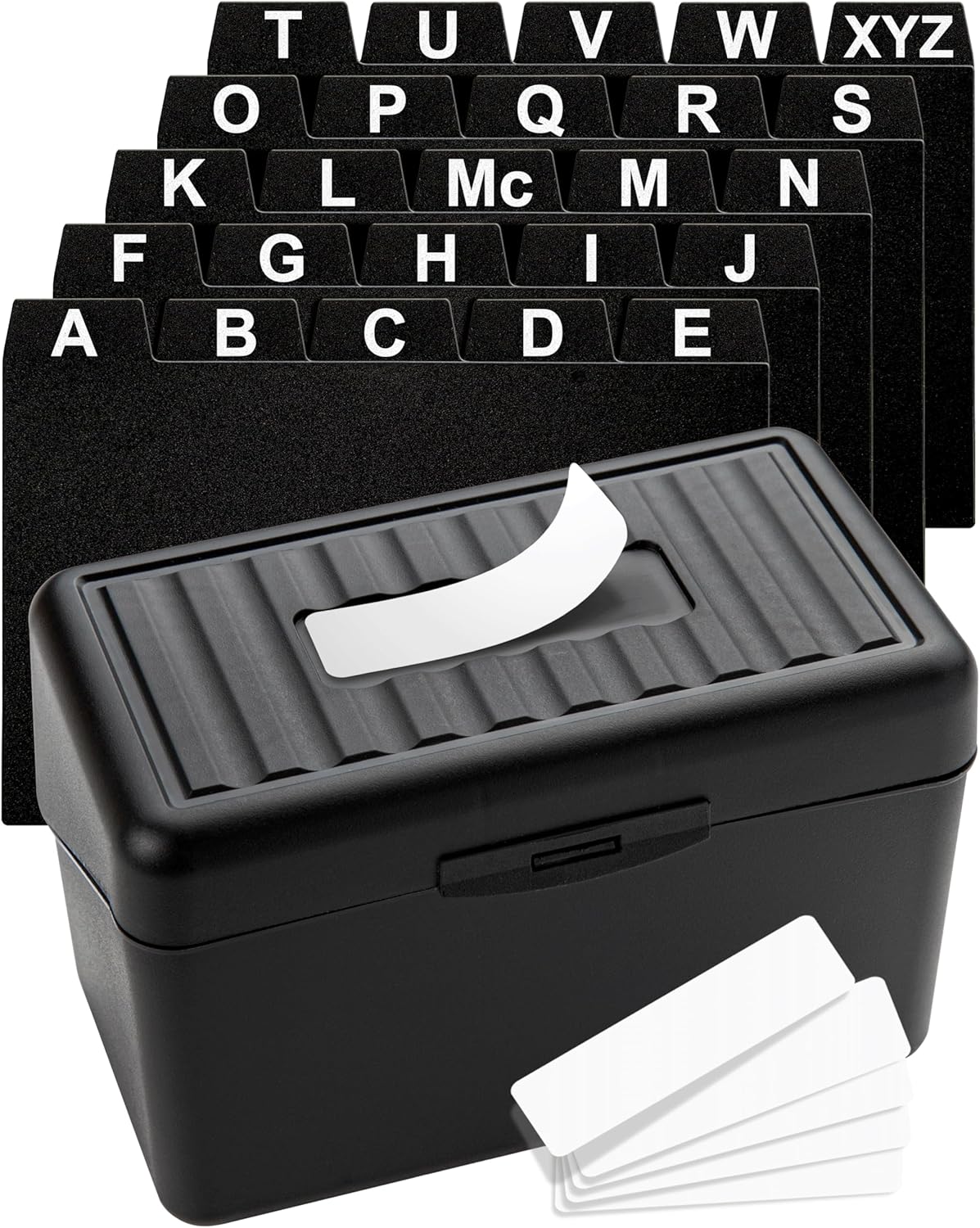 Sturdy Index Card Holder Box 3x5 - Premium Business Card Organizer for Flash Cards, Notecards, Recipes - Recipe Box Case with Plastic Index Cards Dividers & Labels