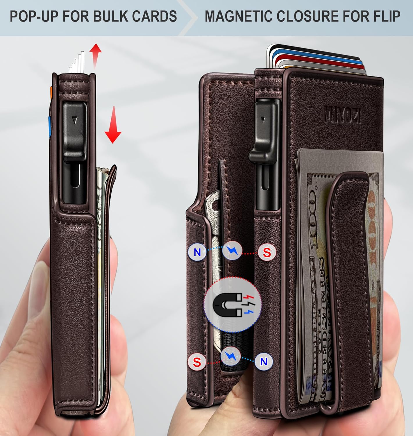 Men Wallet,with Money Clip Coins Pocket ID Window,Slim Front Pocket RFID Blocking Pop-up Card Holder 3.9"x 2.7", Gift Boxed