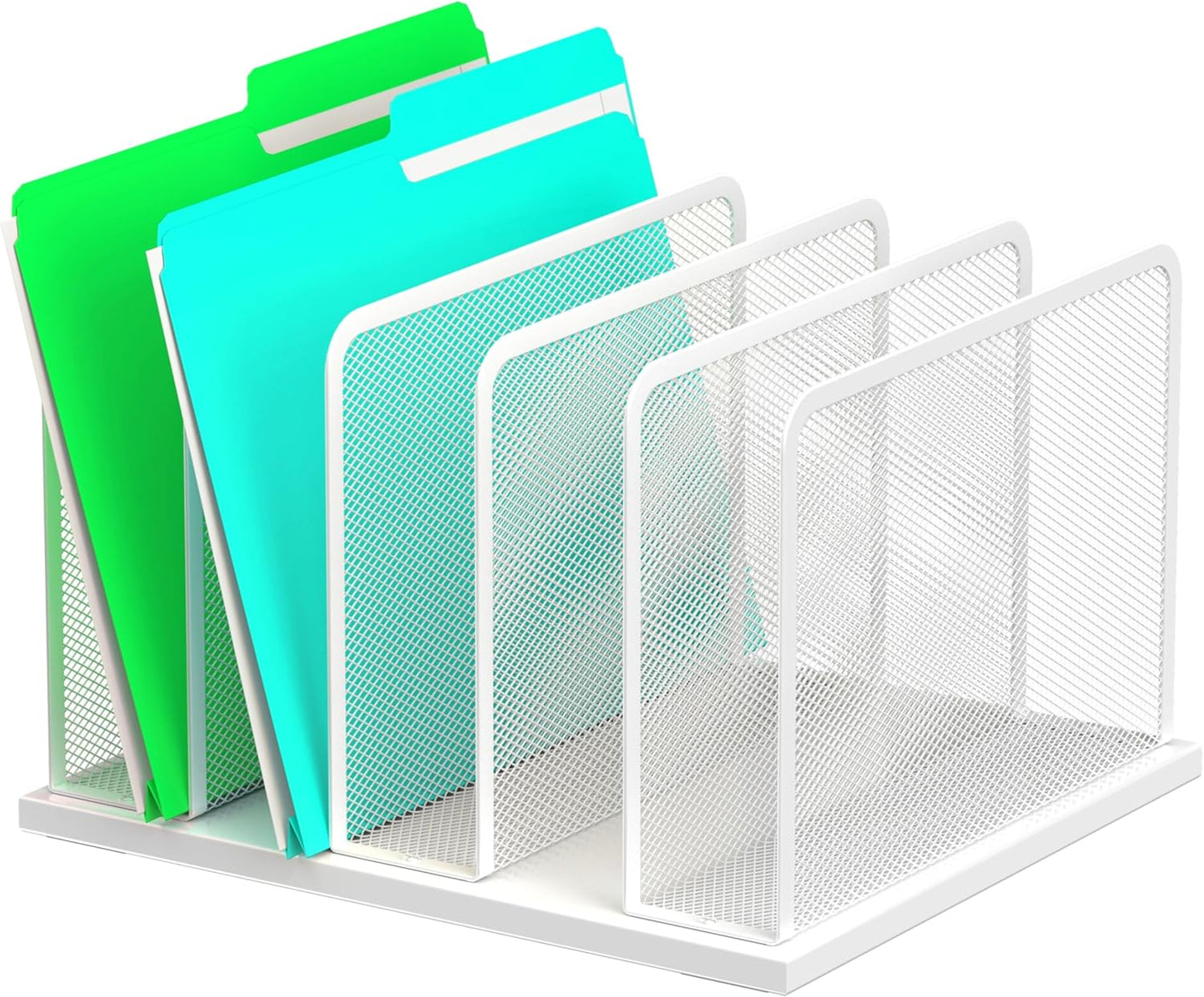 Kuntine.B Desk File Organizer Upright Mesh Desktop Organizer File Sorter Office Organization File Holder for Home, Office & Classroom (White, 1 Pack 5-Section)