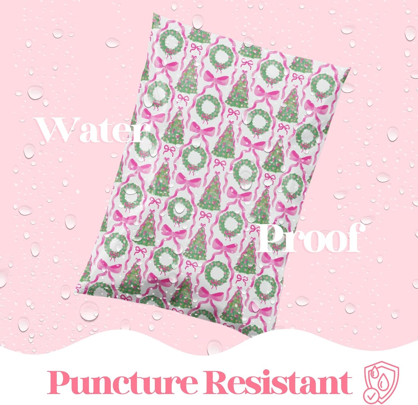 6x9 Designer Poly Mailer 100 Pack Heavy Duty Waterproof Self Seal Shipping Bags for Small Business Large Mailing Envelopes Bulk Tear Resistant Packaging Coquette Christmas Holiday Bows