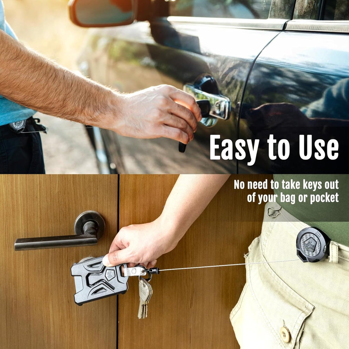 MNGARISTA Upgraded Heavy Duty Retractable Keychain with Belt Clip, 10 OZ Retraction, 31.5" Stainless Steel Cord, 3K Carbon Fiber ID Badge Reel with Badge Strap and Key Ring