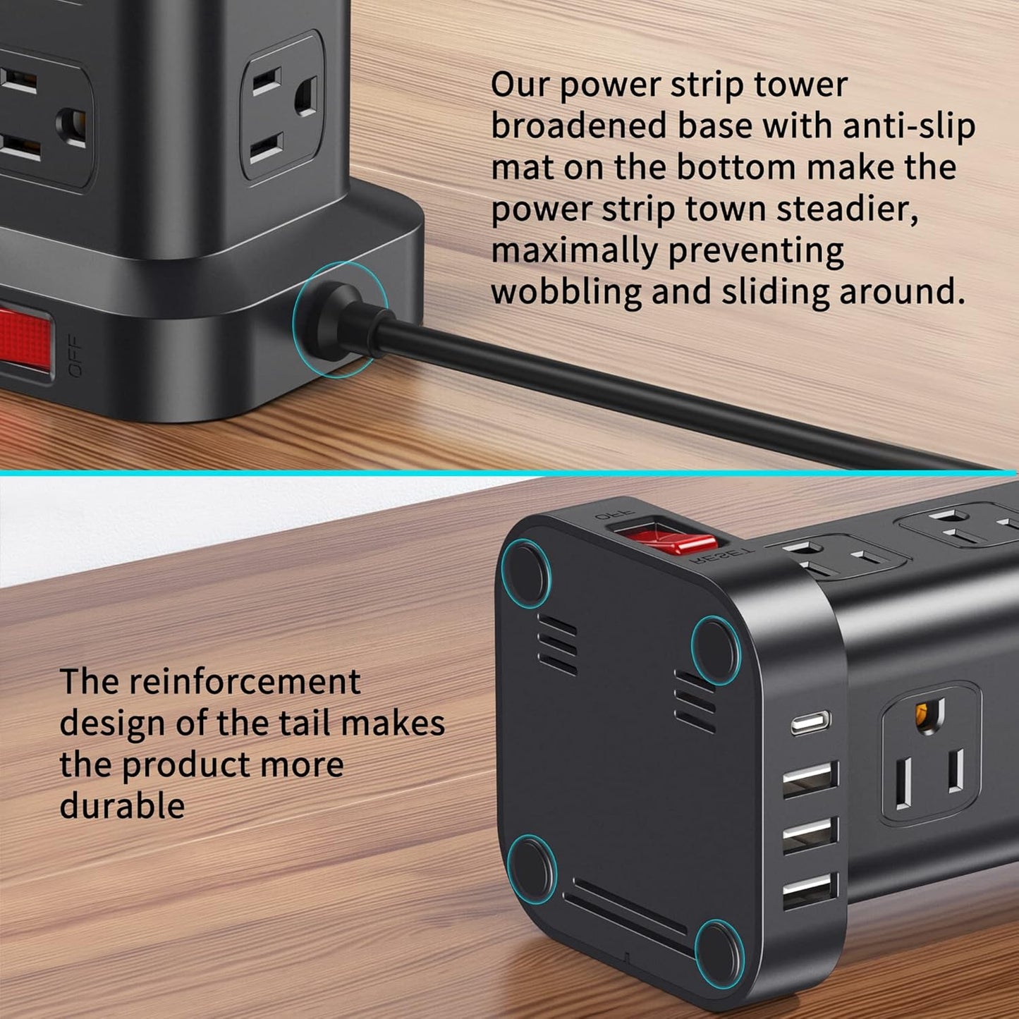 PD 20W USB C Surge Protector, Mini Power Strip Tower Travel 12 AC 4 USB Power Strip with USB Ports 6.5FT Overload Protection for Home Office