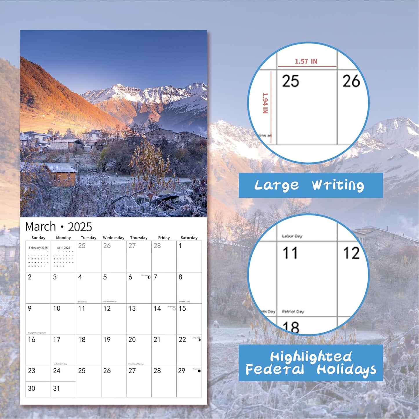 2025 Wall Calendar,Calendar 2025, January 2025 - December 2025, Wall Calendar Wonders of Planet, 12" x 24" Opened,Full Page Months Thick & Sturdy Paper for Gift Perfect Calendar Organizing & Planning