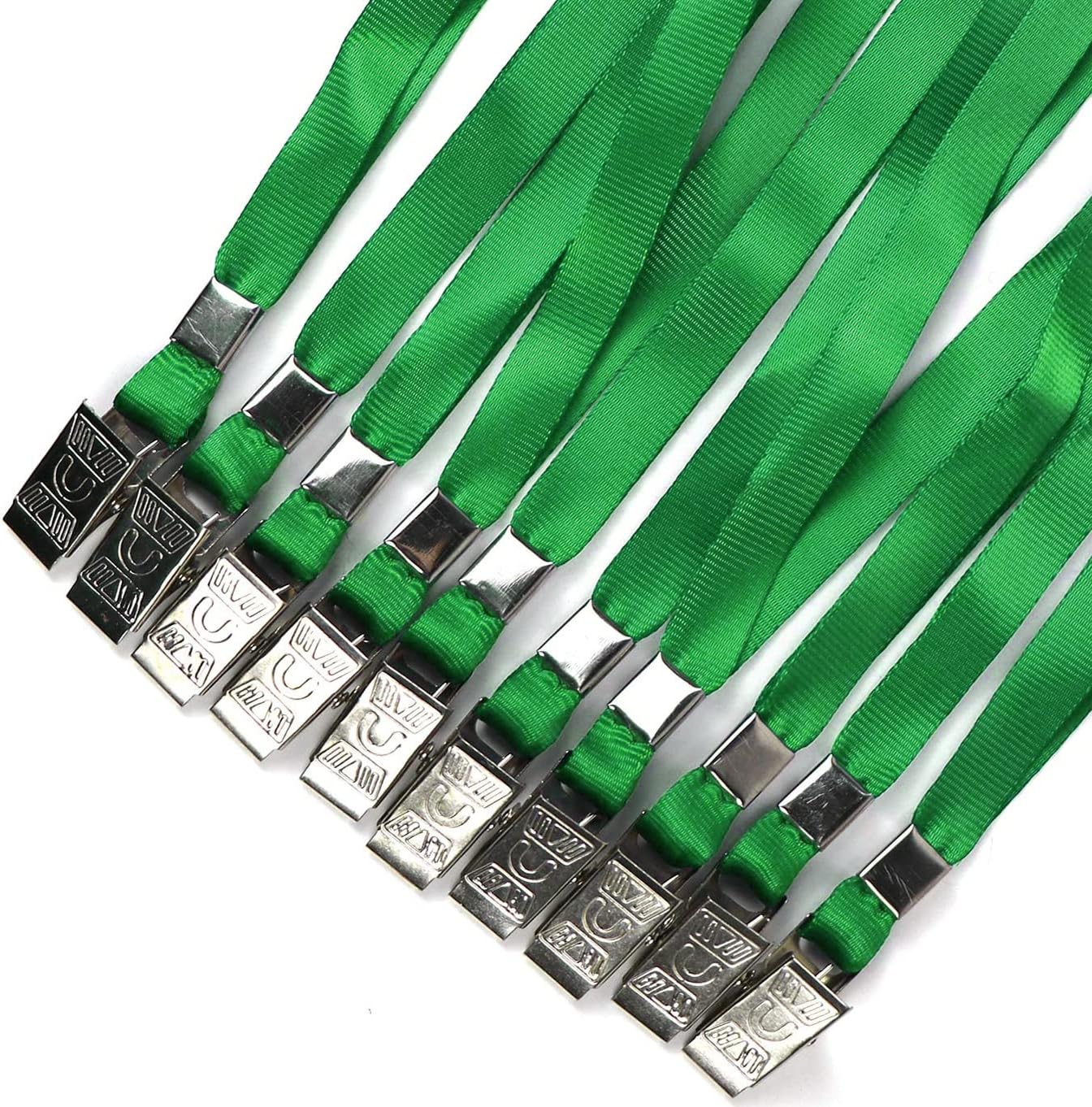 Beebel Green Lanyards 100 Pack Nylon Flat Badge Lanyard for Id Badge Name Tag (Green, 100 Pack)
