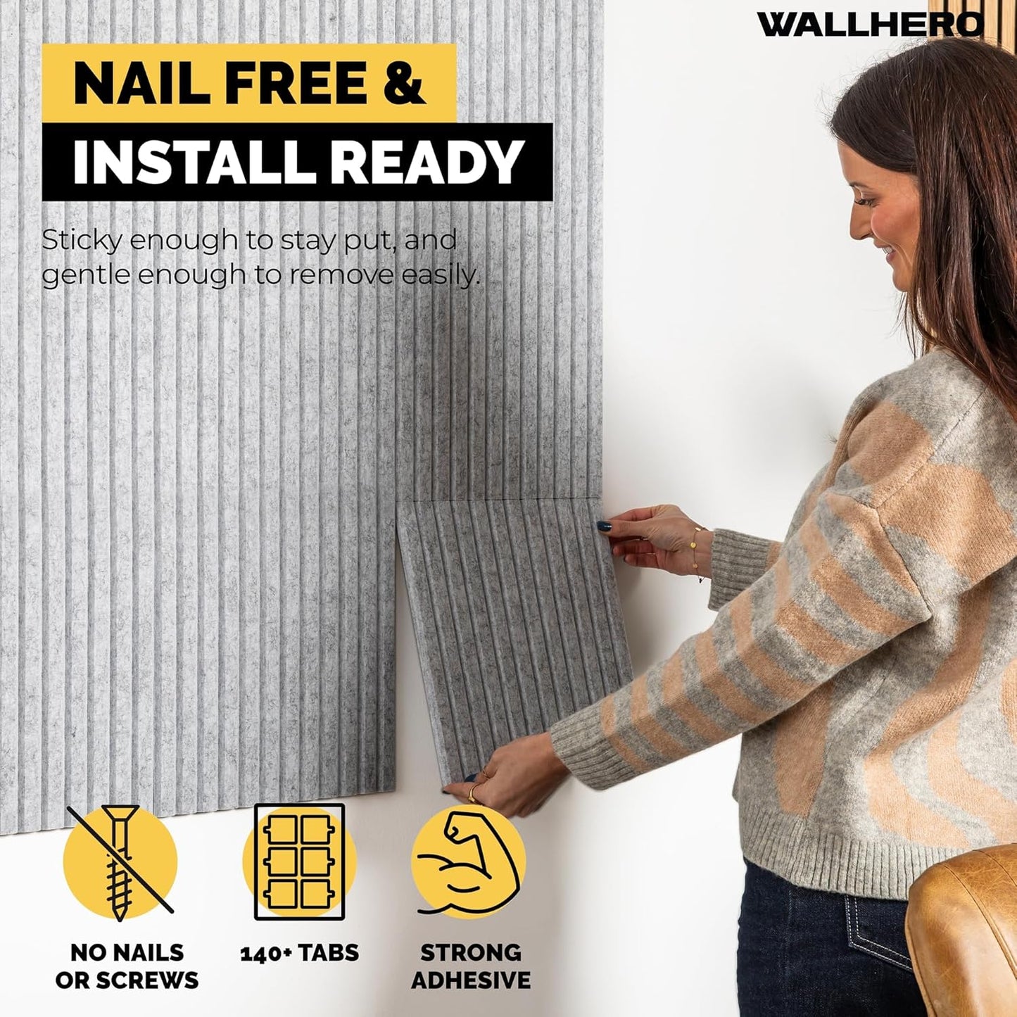 Office Cork Board, 59"x36" | 15 Pack | Felt Tiles for Wall, Tac Board, Large Felt Board, Wall Protector for Dart Board, (Gray Marble Slats)