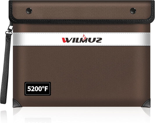 Fireproof Document Bag,5200℉ Insulated Fire Proof Money Bag for Cash,Waterproof Document Pouch with Water Resistant Zipper,8 Layers of Heat Insulated Materials,13.9x10.6 Inch(Brown)