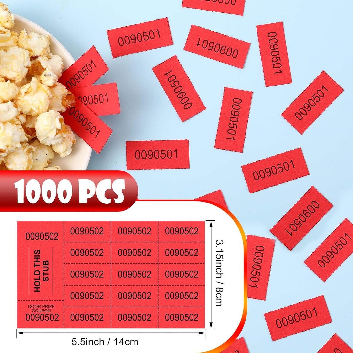 Kosiz 1000 Sheets 15 Bid Raffle Ticket Numbers Auction Tickets for Events & Church (Red)