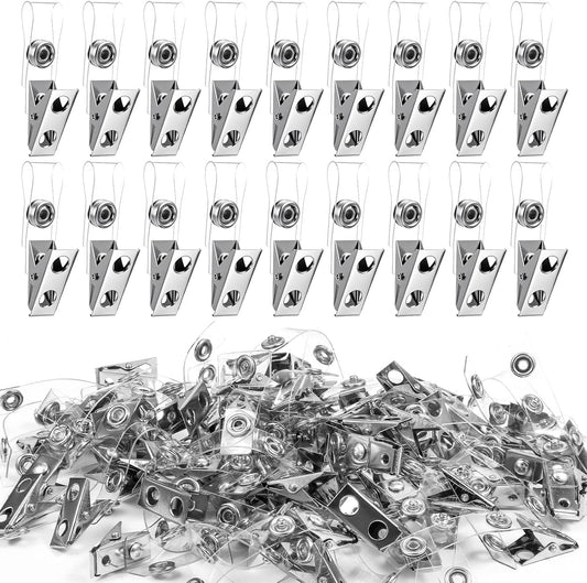 300 Pcs Metal Badge Clips with Clear PVC Straps – Double Hole ID Card Clips for Name Tags, Badge Holders & Office Use