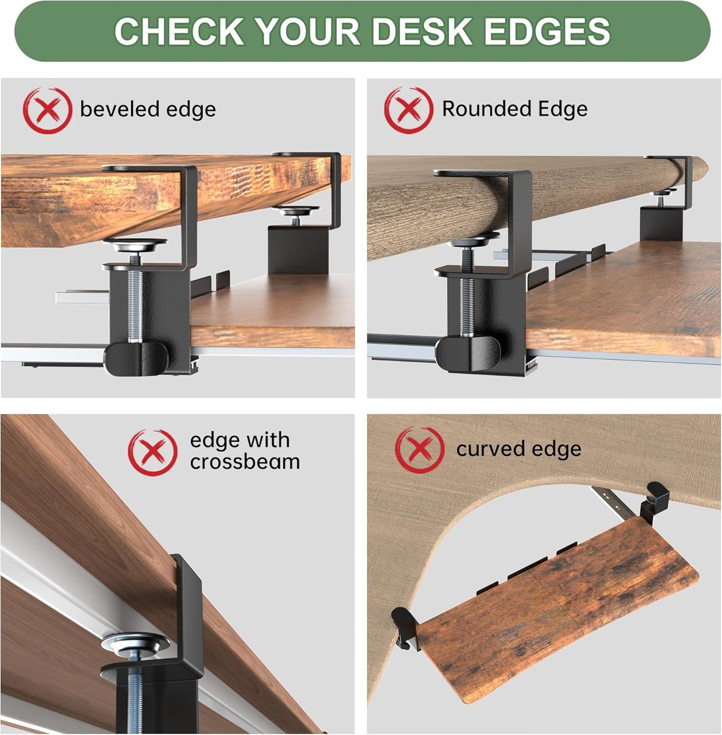 Extra Large Keyboard Tray Under Desk - Slide Out with Sturdy C-Clip Mount System, 31.5" (35.8" Including Clamps) x 11.8" Put-Out Keyboard Tray Computer Drawer, Rustic Vintage Brown